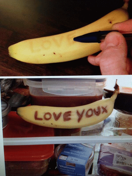 David Domoney: Use a pen with top still on & write a #ValentinesDay message on a banana then put it in the fridge to turn it visible.