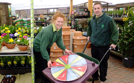 The Old Railway Line Garden Centre near Brecon, Powys, used a 'Wheelbarrow of Fortune' to raise money for Greenfingers on Garden Re-Leaf Day.