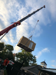 The new kitchen pod arrives...by crane.